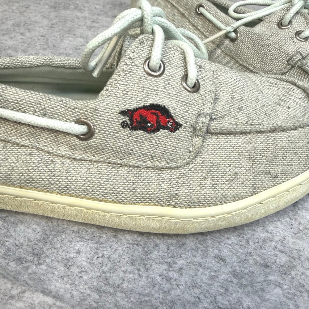 Cruzerz Arkansas Razorbacks Boat Shoes Women Grey Canvas Loafers NCAA Collegiate - Picture 2 of 9